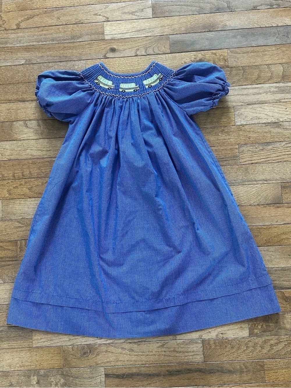 Classics by Anavini Blue Gingham Smocked Bishop Dress School Bus Girls 6X